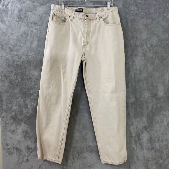 Lands' End Men’s Square Rigger Beige Jeans Made USA Tapered Size 34x30 - Picture 1 of 14